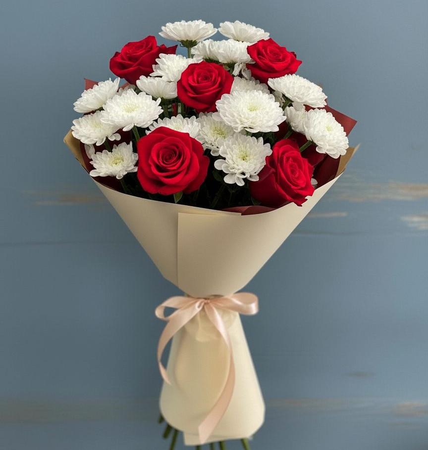 Букет цветов из: Розы и Хризантемы в Эльбрусский