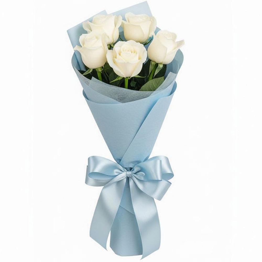Букет 5 Белых роз Проуд в Эльбрусский