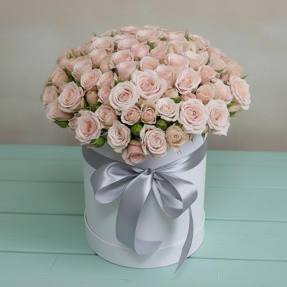 Цветочная композиция из Розы в шляпной коробке в Эльбрусский